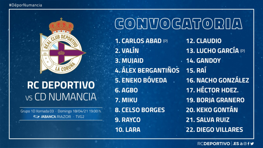 Borja Galán y Derik Osede, los dos únicos ausentes en la lista para recibir al Numancia