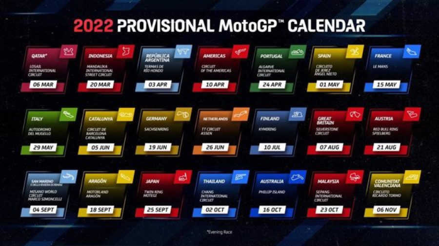 El Mundial 2022  de Moto GP tendrá 21 citas y estrenos en Indonesia y Finlandia