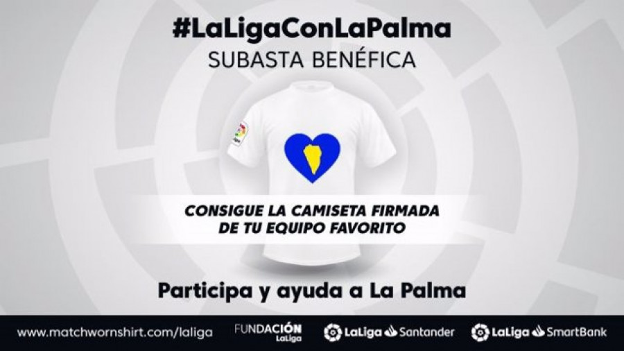 LaLiga promueve una subasta benéfica de camisetas para ayudar a los afectados por el volcán de La Palma