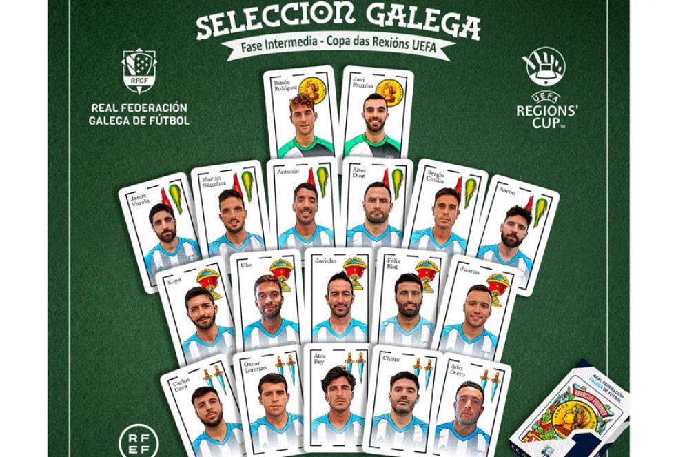 Los 18 futbolistas convocados por Iván Cancela, representados en una baraja de cartas   rfgf