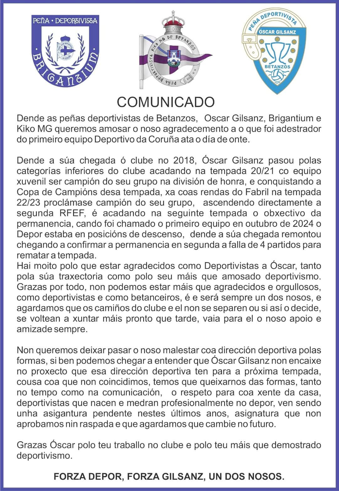 Comunicado peu00f1as Betanzos u00d3scar Gilsanz